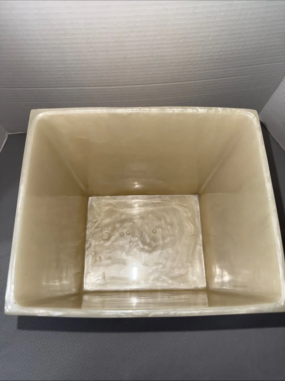 Mid Century Poured Resin Square Wastebasket Mother of Pearl Mosaic Tile Trim
